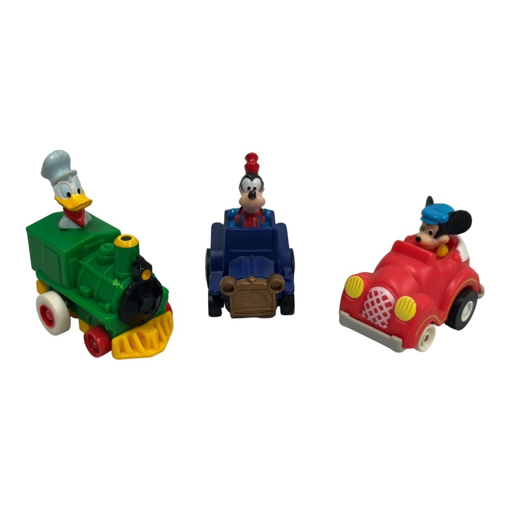 Vintage Disney Pull Back Cars Lot of 3 Mickey Mouse Donald Duck Goofy Train